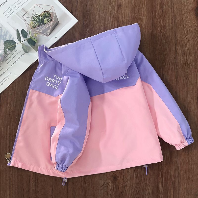 Girls' Spring and Autumn Fashionable Korean Style Color-Block Children's Versatile Hooded Casual Jacket for Older Girls