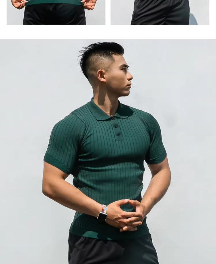 Pull d'été en maille à manches courtes pour homme mûr, coupe ajustée, style business, bouton de revers, mode américaine_voghion.com