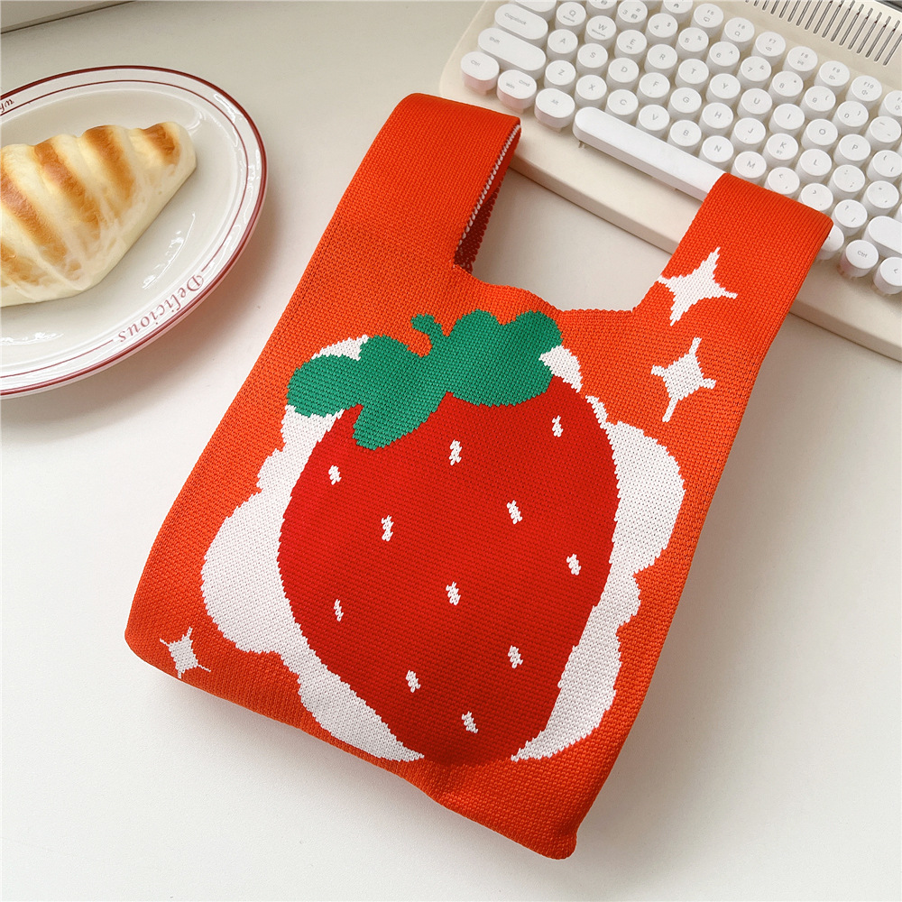 Femmes Petit Tricoter Bande Fruit Mignon De Base Tisser Ouvert Sac Seau display picture 6