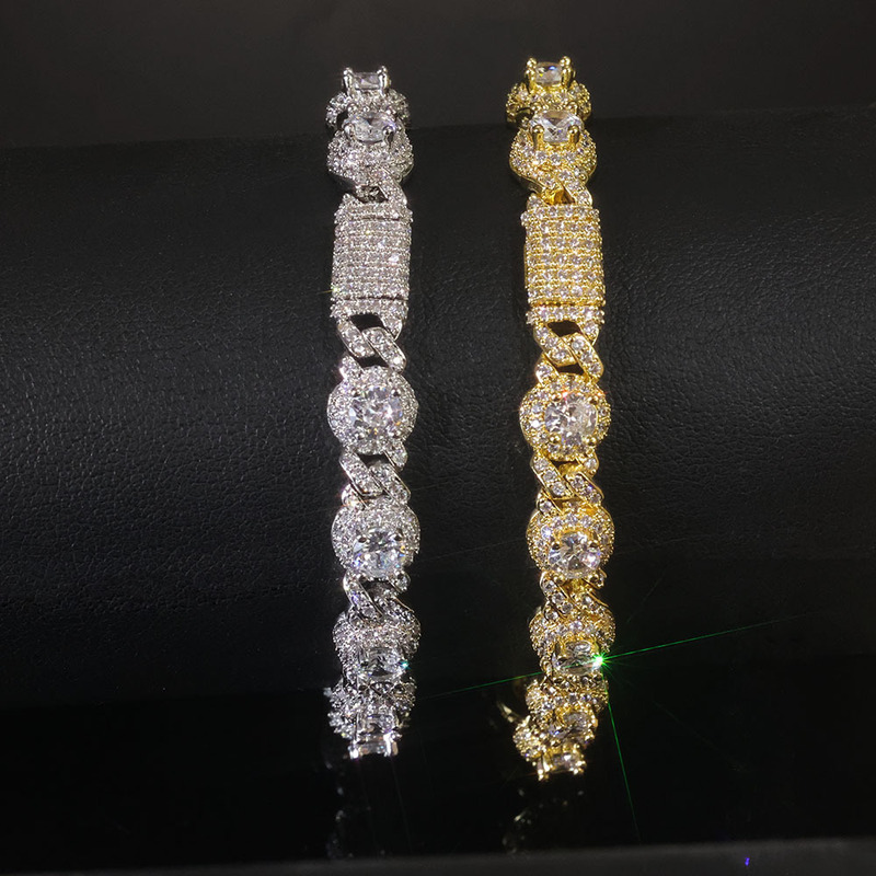 European and American Cross-Border Hip-Hop 7.5mm Personalized Versatile Trendy Jewelry Round Bead Zircon Cuban Chain Men's Bracelet Customization