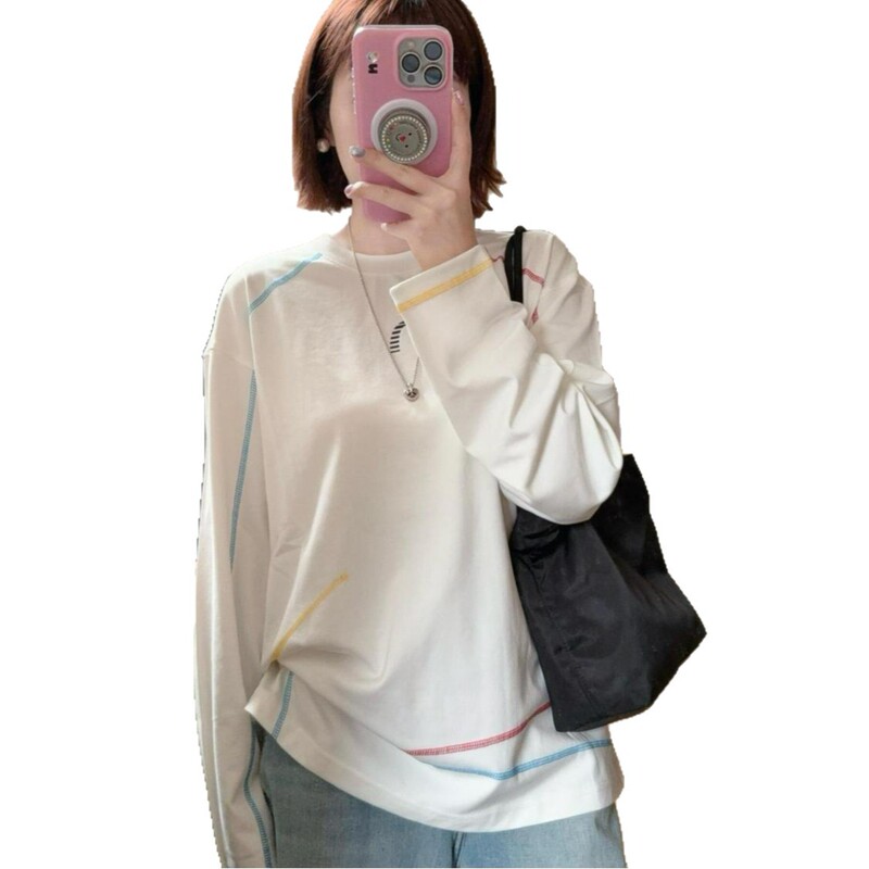 100% Pure Cotton Korean Style Versatile Patchwork Long-Sleeved T-Shirt for Women Spring Loose Casual Vintage Work Clothing Round Neck Top 100% Pure Cotton Korean Style Versatile Patchwork Long-Sleeved T-Shirt for Women Spring Loose Casual Vintage Work Clothing Round Neck Top