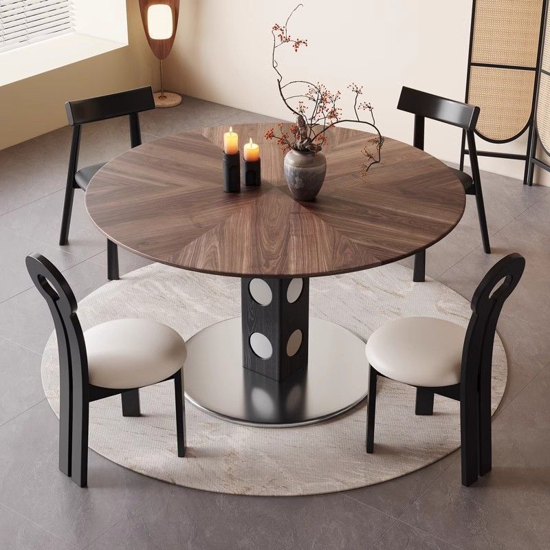 Mesa de comedor redonda de madera sólida medieval que se puede convertir en una mesa de comedor funcional rectangular para una pequeña mesa de tabla de roca doméstica