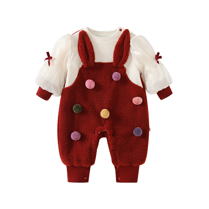 겨울 새로운  점프 수트 기모  옷 입체 공  점프 수트 겨울