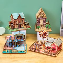 Street stall wholesale wooden airplane car 3D puzzle puzzle handmade DIY house model wooden toy