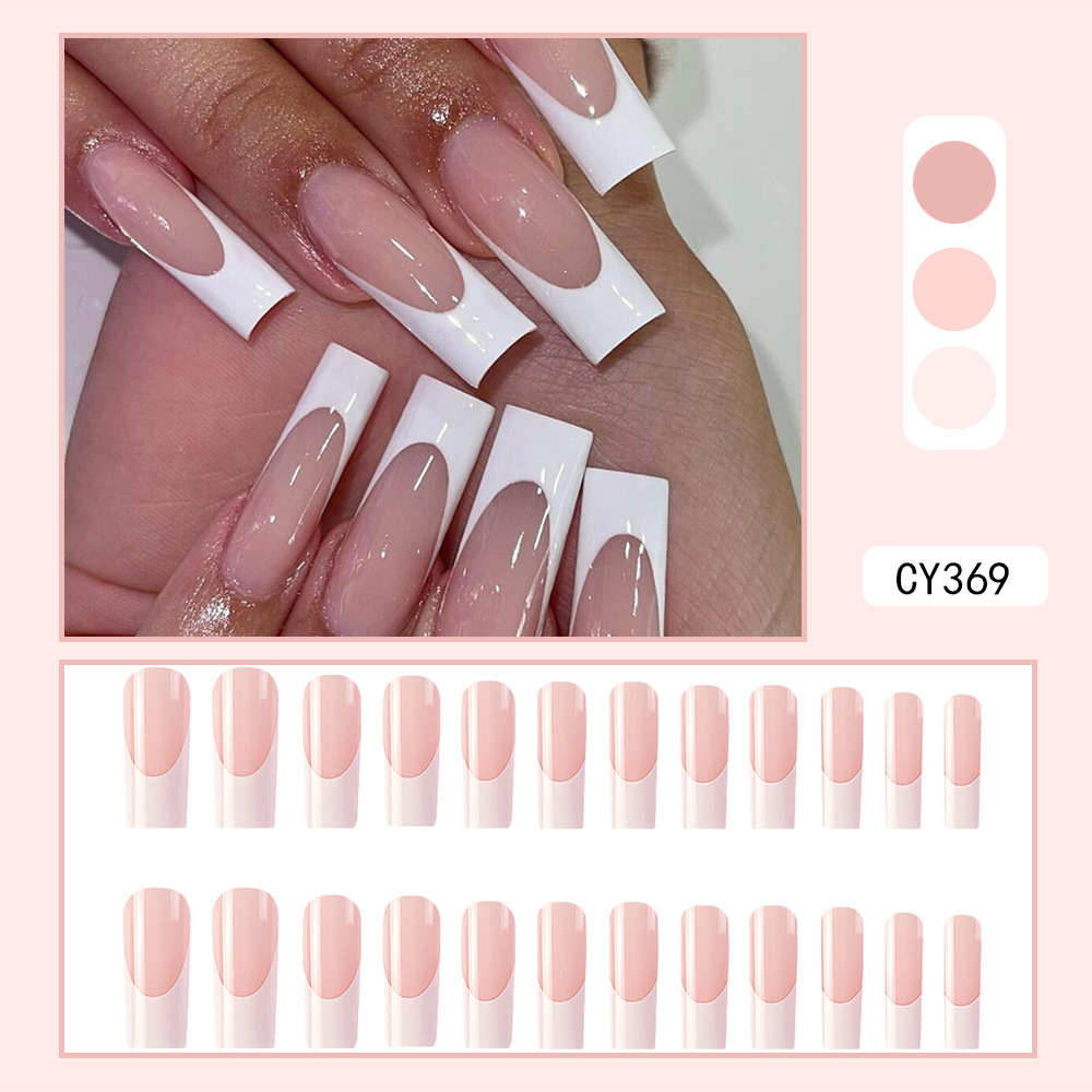 Comercio exterior de estilo francés tubería de uñas piezas de uñas de color blanco polvo temperamento elegante 24 piezas de moda blanquear el uso de uñas image 3