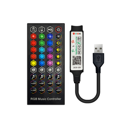 Bluetooth Music Controller with 40 Keys, LED Low Voltage Light Strip Dimmer, 23-Button Bluetooth 5-24V Light Source Remote
