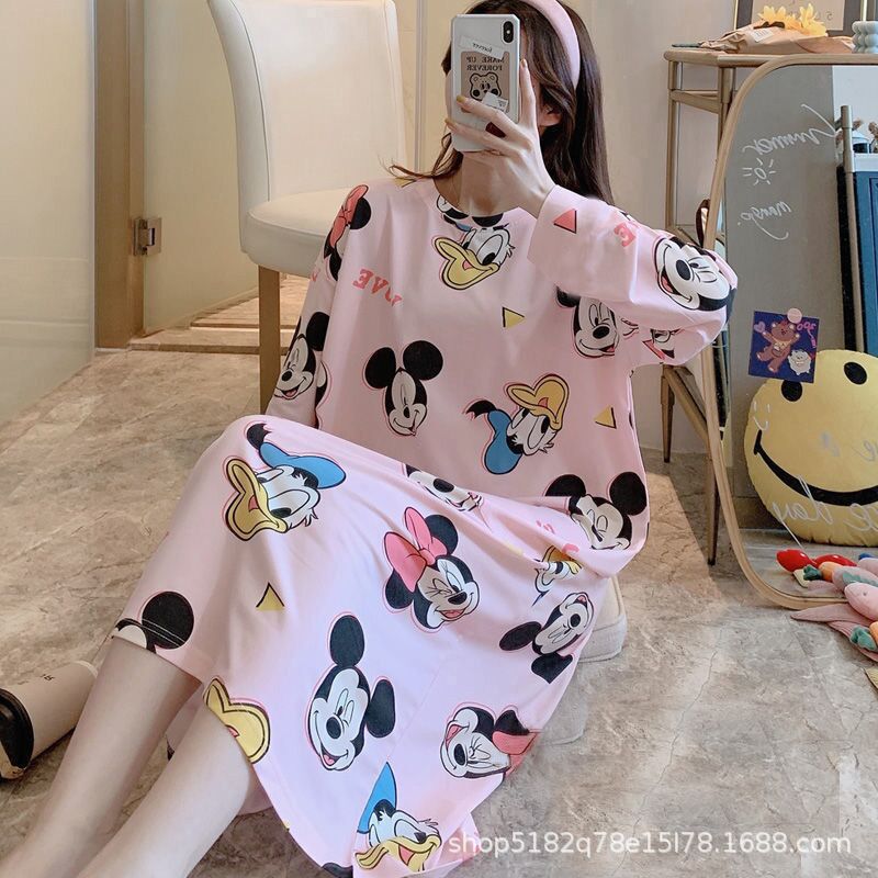 Otoño estilo coreano camisón de manga larga de las mujeres lindo más tamaño camisón de las mujeres Primavera Otoño Invierno largo camisón al aire libre ropa para el hogar