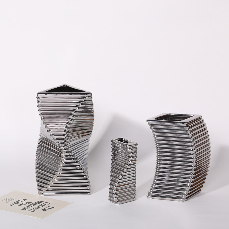 Luz moderna de lujo galvanoplastia plata cerámica florero decoración suave hogar salón TV gabinete arreglo flor dispositivo