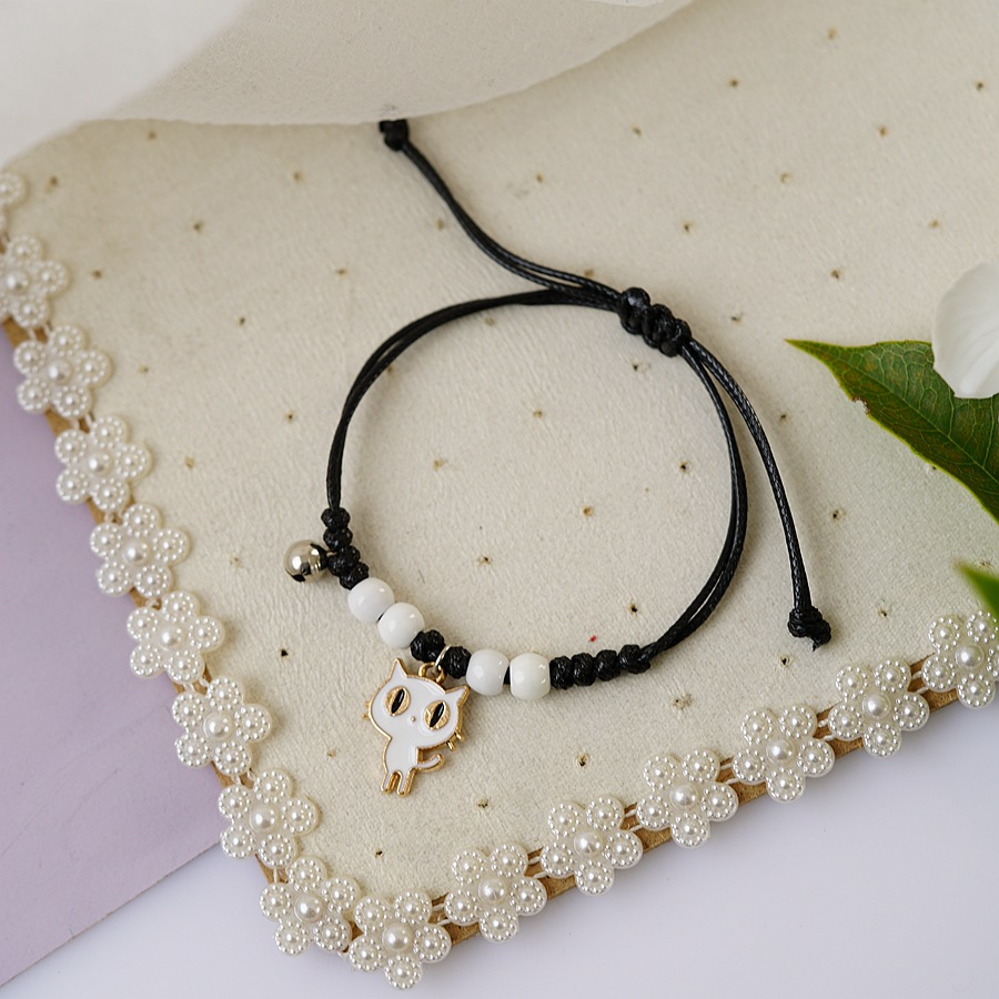 thumbnail image 1 of Pulsera de estudiante de perlas de cerámica novia mano decoración pareja escuela niños pulsera joyería femenina 370A gato blanco uno, 1 of 2