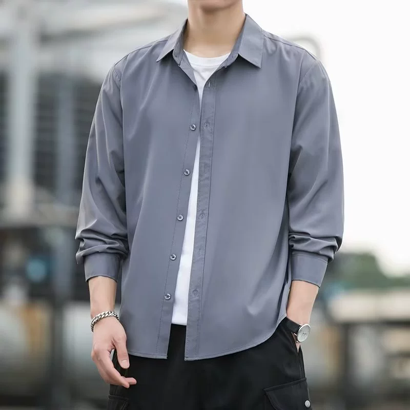 Демисезонная рубашка, трендовый классический костюм жакет, slim fit, плюс сайз, корейский стиль