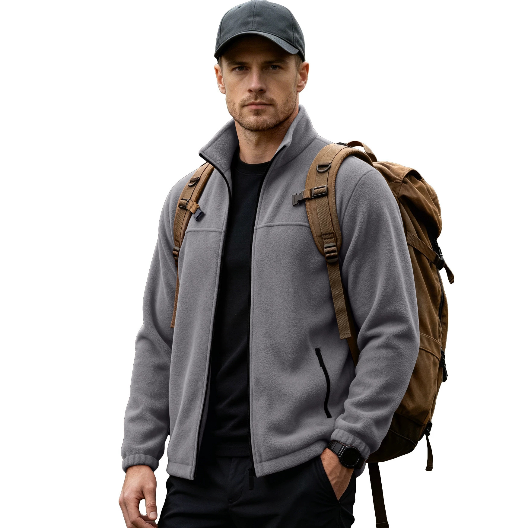 Chaqueta de Vellón Polar para Hombre de Poliéster Térmica y Cortavientos para Uso Casual y Exterior