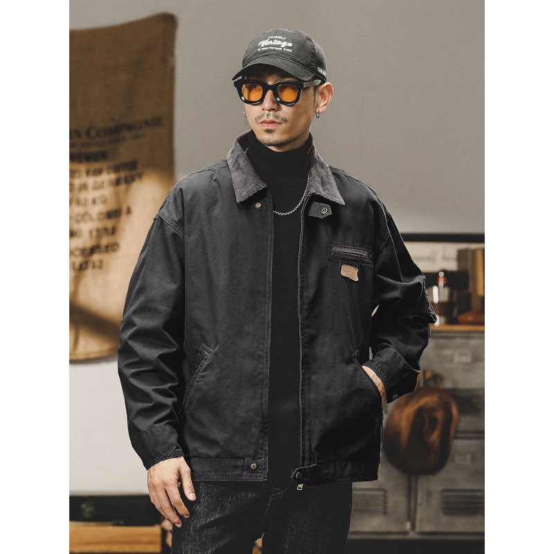 American Retro Work Jacket for Men's Spring Fashion Loose Outdoor