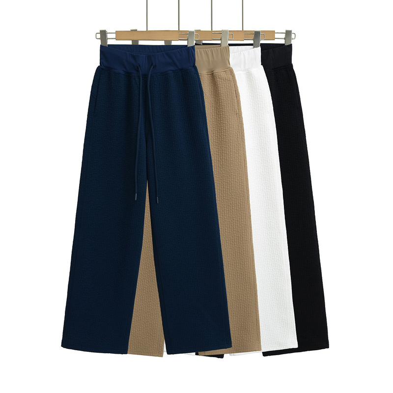 Ins Sexy Loose Sports Casual Pants for Women 2025 American Textured High Waist Drawstring Straight Leg Pants Wholesale