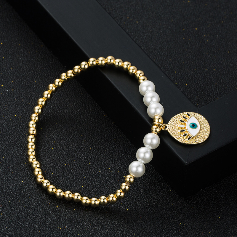fashion new copper gold-plated oil devilu0027s eye bracelet copper beads pearl elastic bracelet