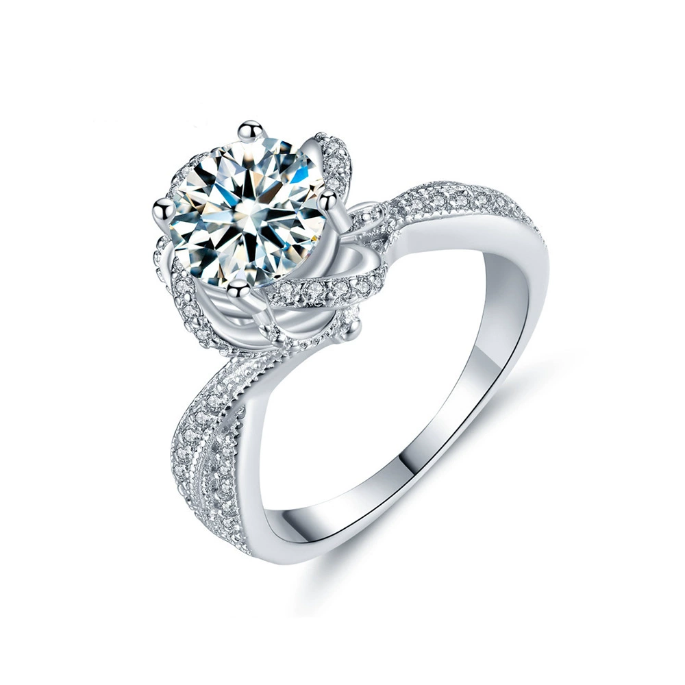 Ring with stone, 1 carat, silver 925 sample, wholesale