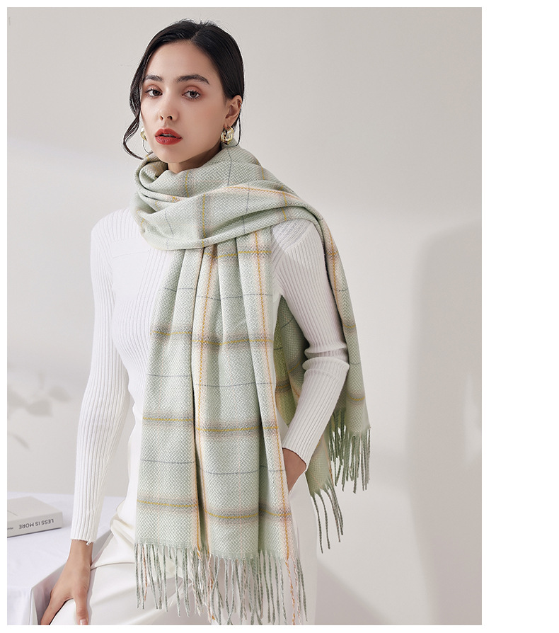 2024 Fashion Checkered Scarf New Cashmere Scarf Women's Sweet Shawl Warm Woven Tassel Autumn And Winter Scarf_voghion.com