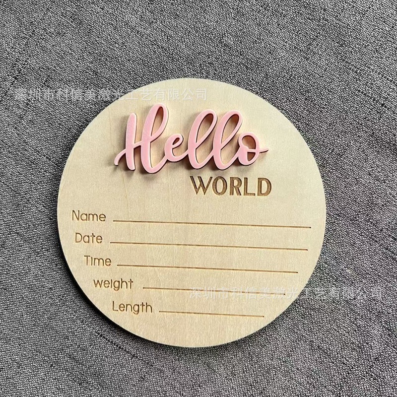 Hello World ハローワールド 木製赤ちゃん誕生記念プレート クロスボーダーホットセール 赤ちゃん写真小道具|undefined