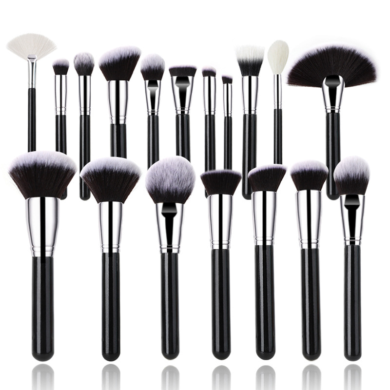 40 sets de cepillo de maquillaje negro y plateado cepillo de sombra de ojos de alta calidad cepillo de concelador cepillo de base cepillo de herramientas de maquillaje conjunto completo