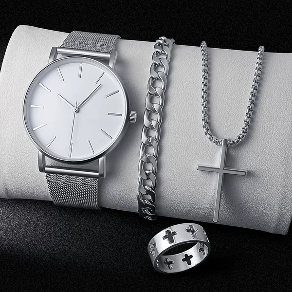 Ultra-Thin Neutral Alloy Mesh Belt Quartz Wrist Watch Men's Watch Women's Watch Fashion Popular Cross Ring