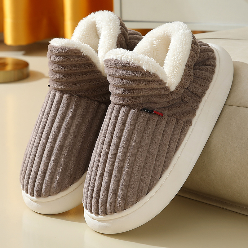 High-Heeled Cotton Slippers Export Cross-Border Velvet Home Non-Slip Confinement Shoes Indoor Warm Shoes Women's Cotton Shoes Men's Models
