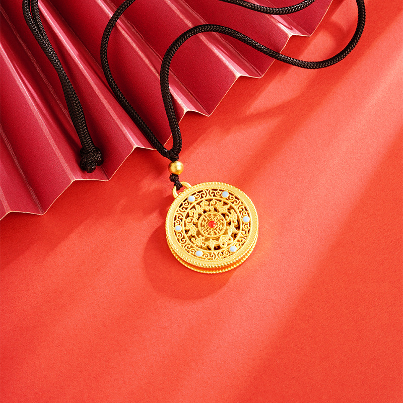 Wufu Ruyi tesoro completo collar vintage joyería con incrustaciones nacional colgante de moda Latón chapado en oro filigrana suministro directo fábrica