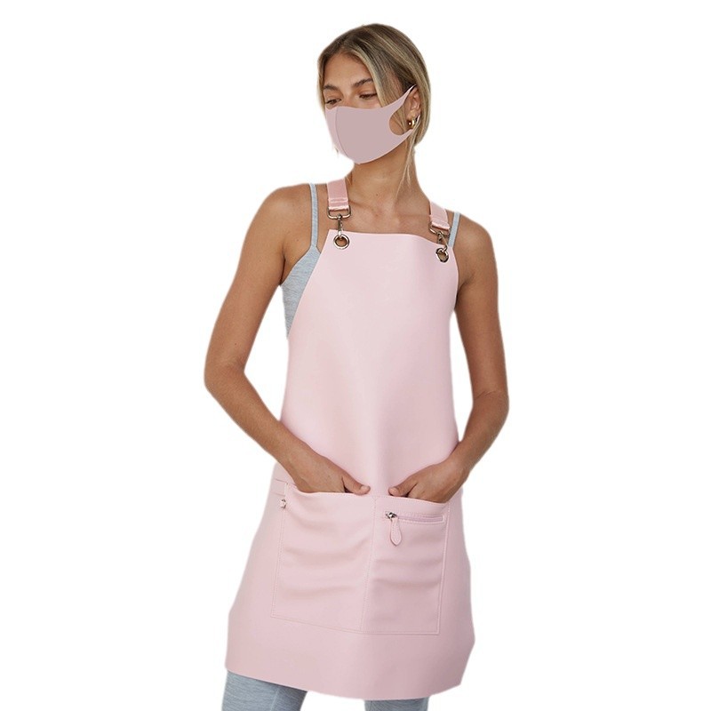 Delantal de PU de Amazon transfronterizo Correa impermeable con bolso pequeño Ropa de trabajo de peluquero Delantal para el hogar personalizado