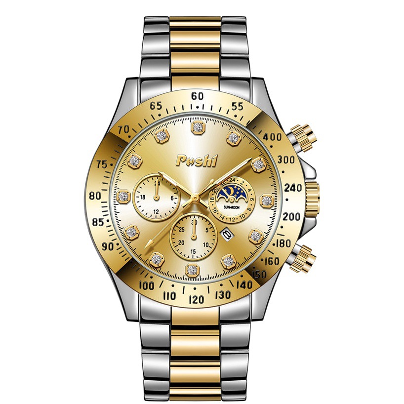 2023 nuevo reloj de negocios POSHI reloj de moda para hombres falso calendario luminoso de tres ojos reloj de cuarzo impermeable deportivo