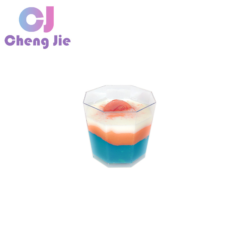 165ml八角形慕斯杯PS塑料透明甜品杯布丁果冻杯可加盖跨境ebay