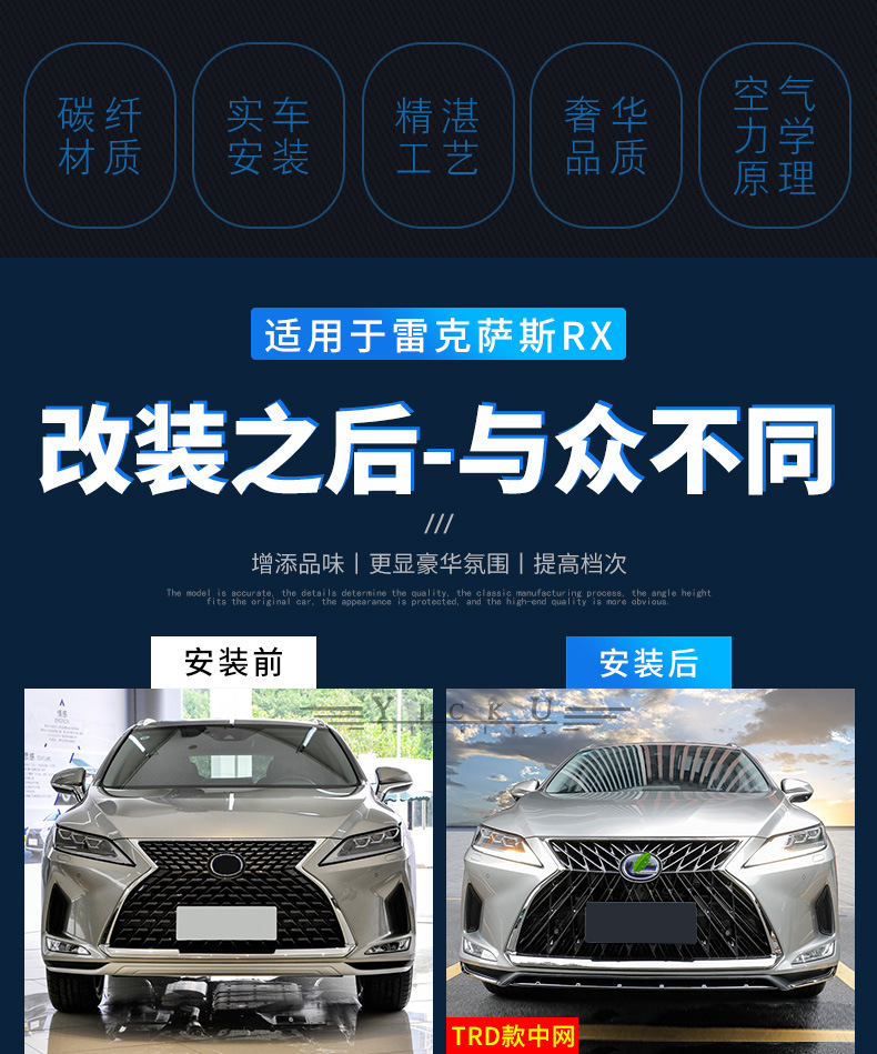 Suitable for 20-22 Lexus Rx Modified Sports Kit Grille Adhesive Rear Lip Full Set Small Surround