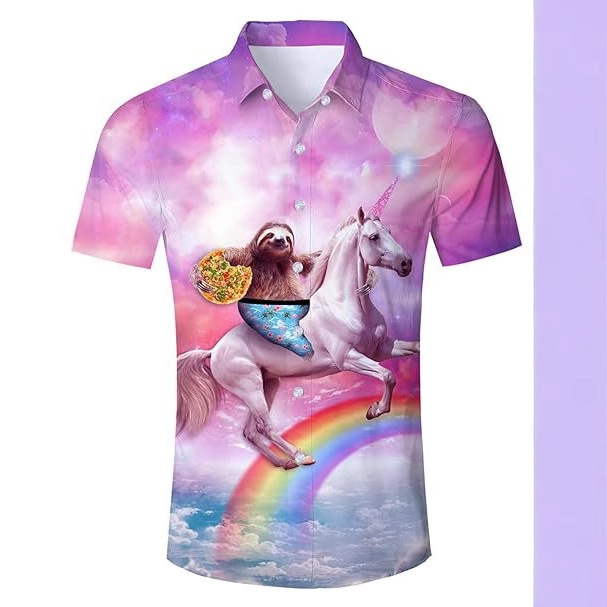 Venta caliente transfronteriza europea y americana, linda mascota gato estampado 3D, camisa hawaiana de manga corta con botones sueltos en la calle principal para hombres