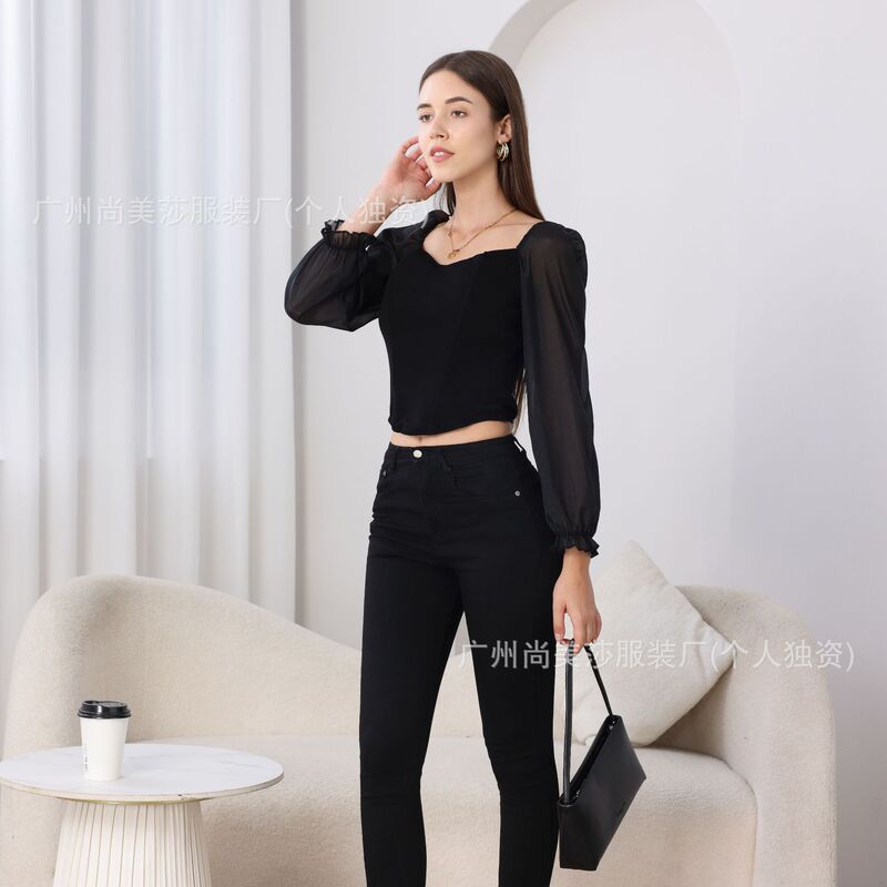 European and American Style Sexy Long-Sleeved Three-Dimensional Fish Bone with Chest Pad Corset Strapless Slim-Fit Slimming Inner Off-Shoulder Top Women's Autumn