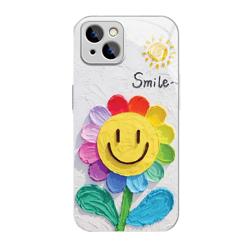 Smiley Sunflower para Apple 16promax funda para teléfono móvil iPhone15/14 nueva caricatura 13 funda de vidrio