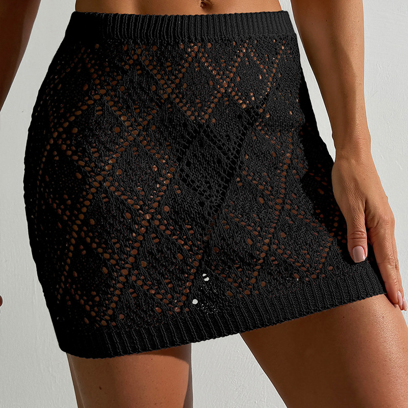 Transfronterizo sexy vacaciones bolsa hueca perspectiva de cadera protección solar falda de punto textura falda de media longitud falda blusa de playa falda