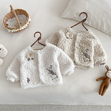 女童羊羔毛外套25冬季新款宝宝洋气加绒加厚棉衣儿童保暖上衣冬装