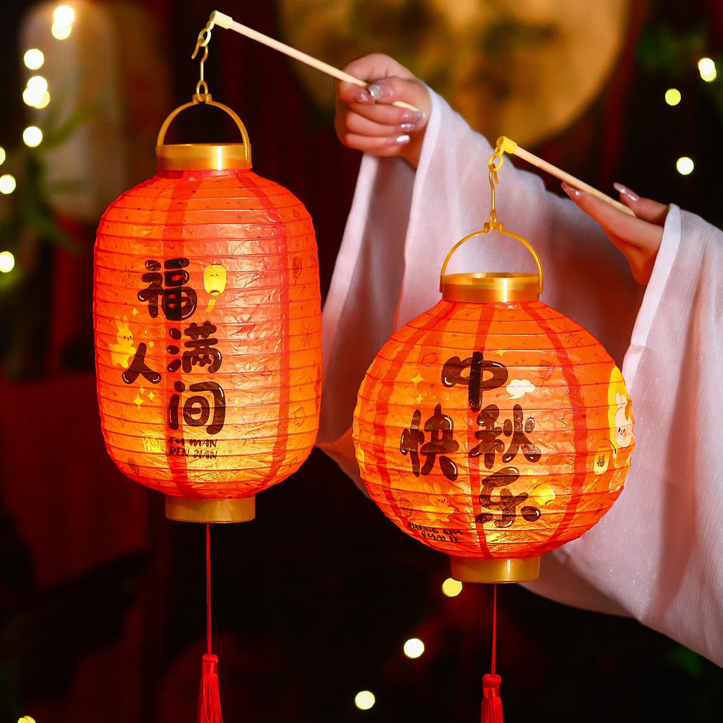 中秋节油纸灯笼儿童手提发光小花灯挂饰户外活动装饰古风宫灯批发