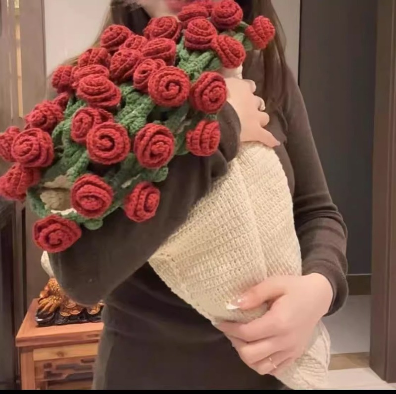 バラの花束ブランケット手織りアクリル素材パッケージウールボールかぎ針編みフラワーブランケットスズランブランケット完成品|undefined