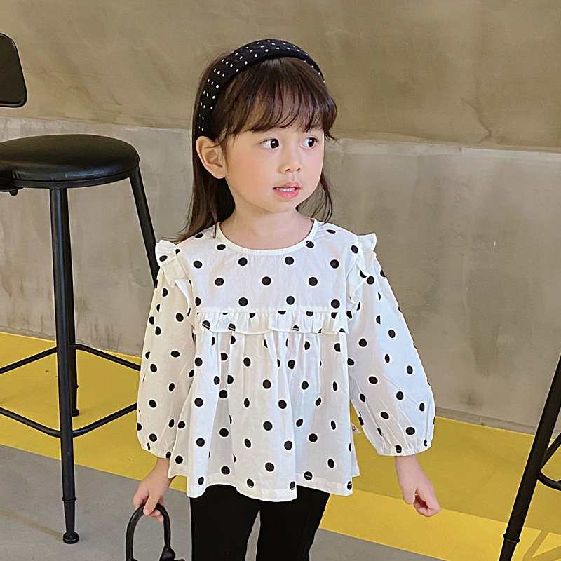 女童衬衫2023春秋装新款女宝宝洋气时髦女婴儿波点娃娃衫儿童上衣