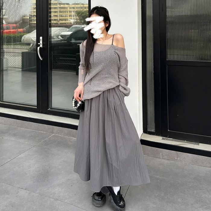 高級感亜麻綿質米白色半身スカート女性夏の新モデルの中で、ゆったりとした着痩せa字のロングスカート