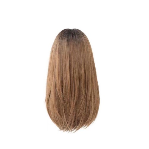 Full wig for women with medium-length broken hair, realistic and natural full wig, long straight hair, air bangs, fluffy wig for women