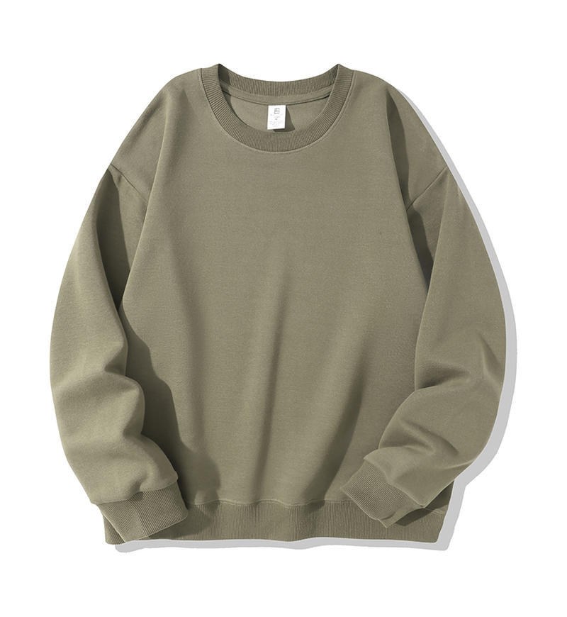 Hua algodón tejido liso de doble cara, hombros cómodos, cuello redondo, suéter de manga larga, camisa publicitaria, ropa de trabajo grupal, logotipo personalizado