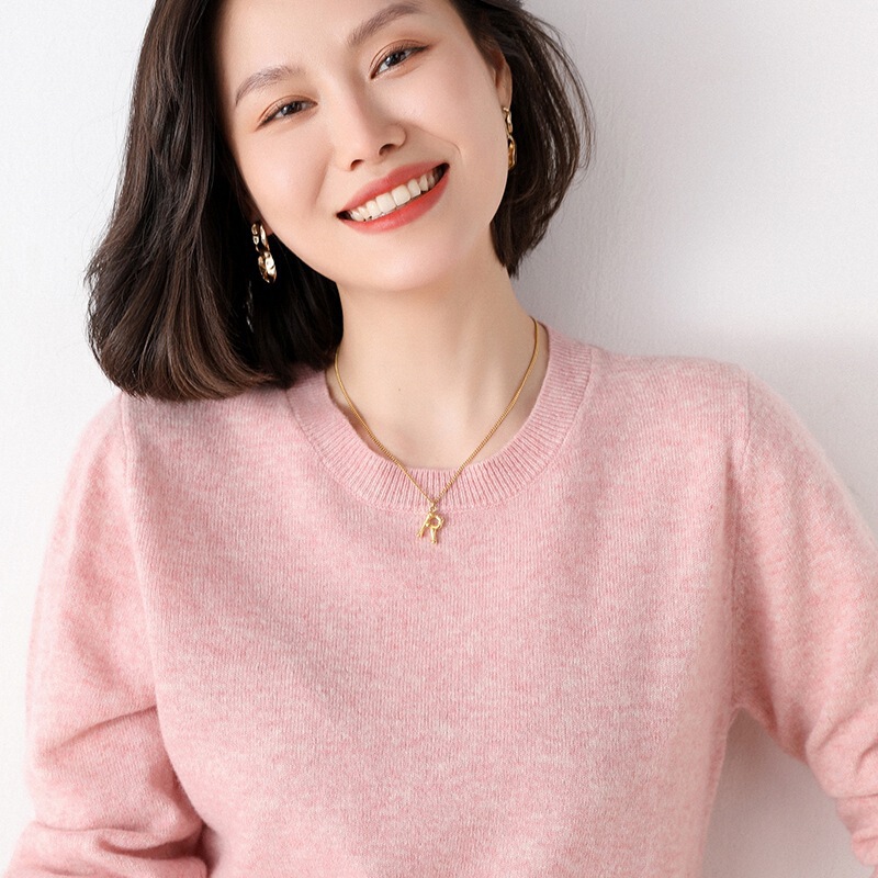 Casual and Versatile Korean-Style Round-Neck 100% Wool Knit Sweater for Women, Suitable as a Base Layer, Elegant Pullover Sweater for Autumn and Winter