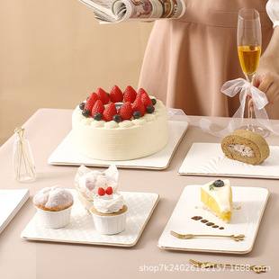 Golden edge flat plate sushi cake plate Western dessert rectangular flat plate dessert flat ceramic factory display plate
