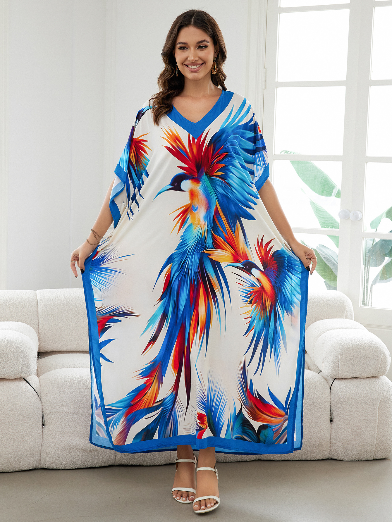 Rochie de plajă lungă kimono dama boho viscoză tie-dye_voghion.com