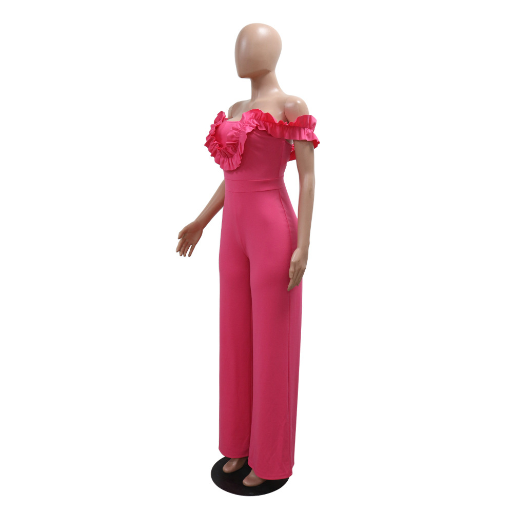 Elegant Women's One Shoulder Ruffled Slim Fit Jumpsuit Solid Colour_voghion.com