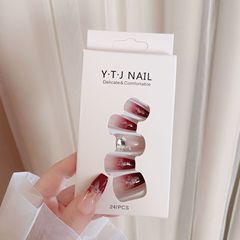 新款酒紅閃鑽純欲穿戴美甲愛心假指甲貼片可拆卸穿戴甲批發X98