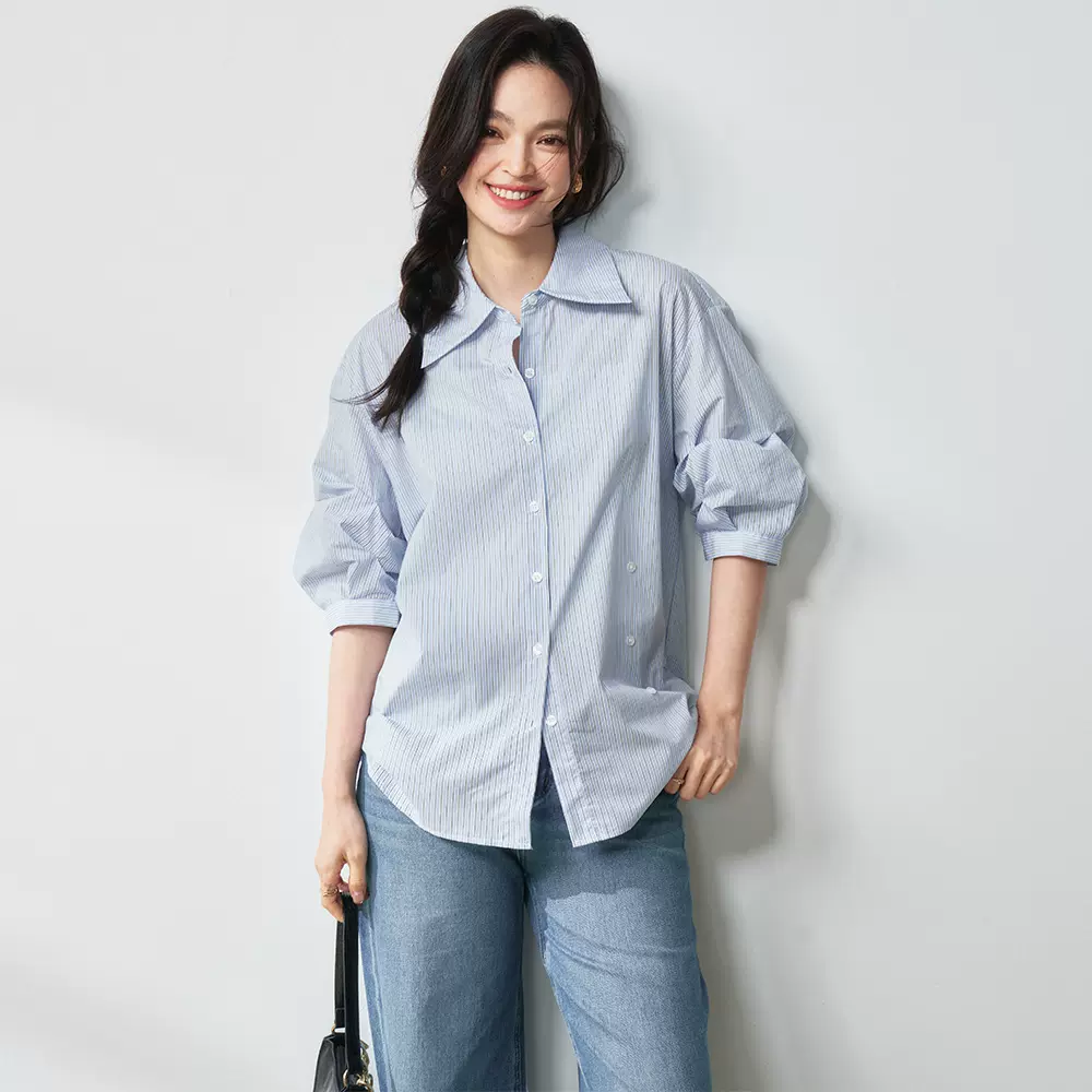 26春季纹短袖法式时尚洋气减龄宽松衬衣衬衫上衣女18272