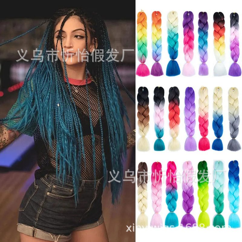 Factory wig high temperature silk chemical fiber color African color big braid children's color braid in stock wholesale
