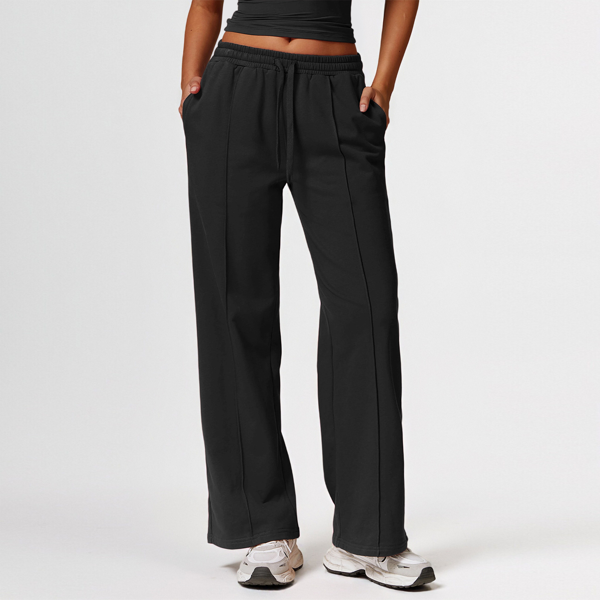 Primavera y otoño nuevos pantalones deportivos de alta cintura sueltos de bolsillo pantalones casuales rectos en el exterior pantalones deportivos versátiles mujeres