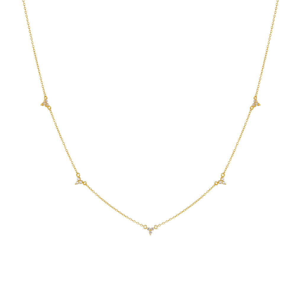 S925 Flor de trébol de plata Collar de circón Mujer Diseño de nicho europeo y americano Tres colgantes de circón con microincrustaciones Cadena de clavícula