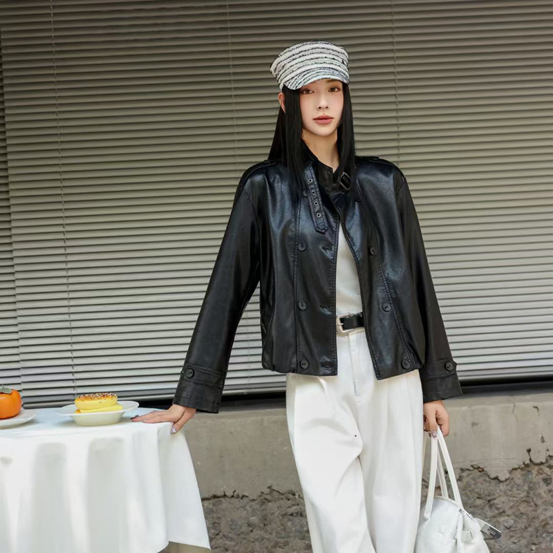 Haining Sheepskin Leather Jacket Women's Cross-Border Export Genuine Leather Motorcycle Jacket Short Clothing Women's Slim Fit Commuter Style